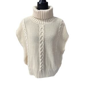 Callahan Knitwear Turtle Neck Cable Knit Sweater L Ivory Oversized Cozy Pullover
